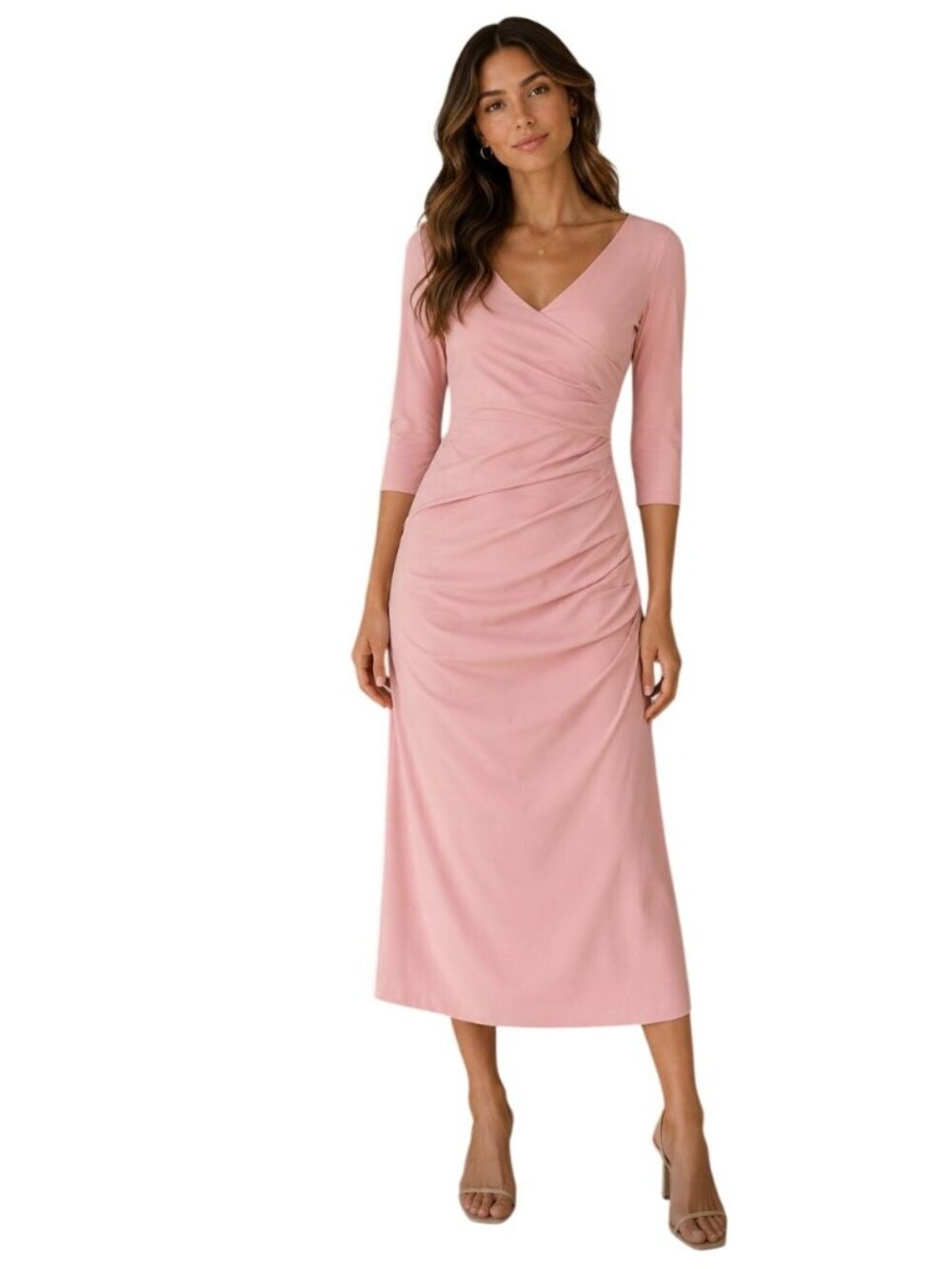 Chiara Boni La Petite Robe Rosebud Pink Surplice Midi Dress NWT Size M